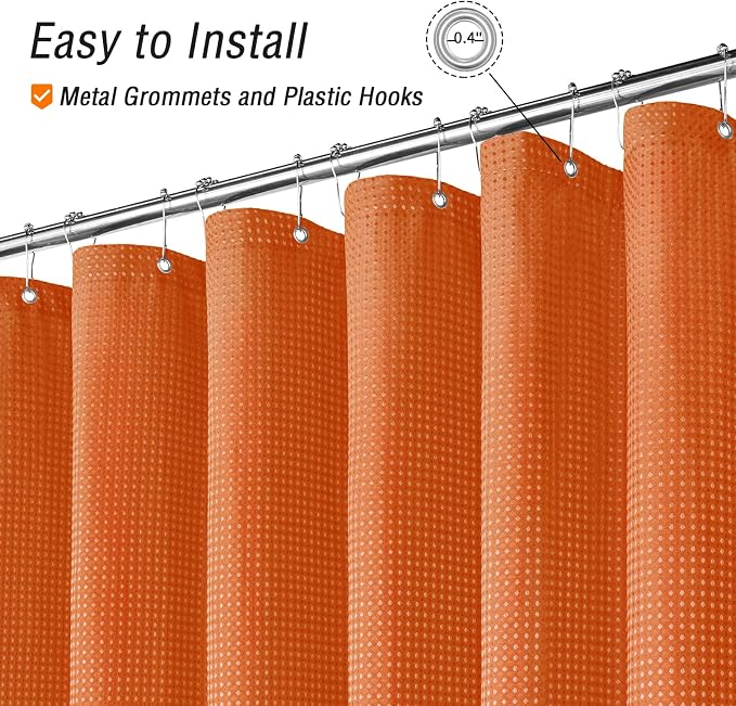 Extra Long Burnt Orange Fabric Shower Curtain, 72 x 84 | Tall Cloth-Textured Shower Curtain for Bathroom, Water Repellent, Machine Washable