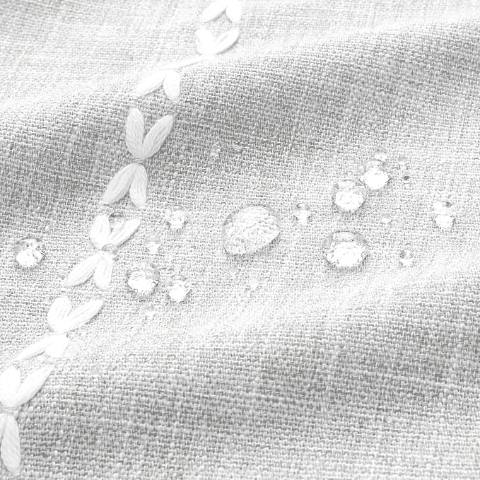 Farmhouse Tassel Linen Shower Curtain,3D Embroidery Stripe Light Grey,72x72 | 310GSM Boho Linen Texture Heavy Duty Cloth,Wrinkle Resistant,Vintage Rustic Country design,Water Repellent,12 Plastic Hooks