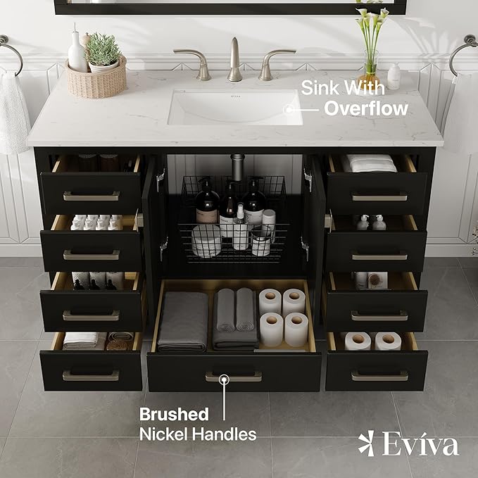 Eviva Aberdeen 48 in. Espresso Single Sink Bath Vanity with Carrara Quartz Top and Undermount Porcelain Sink