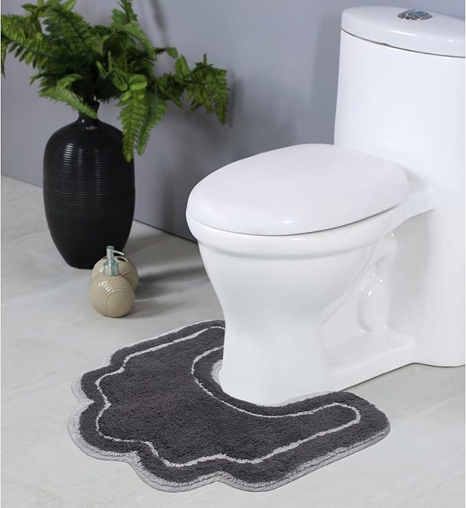 Home Weavers Allure Collection s U Shaped,Extra Thick, Non-Slip Contour Mat for Bathroom,100% Cotton Soft, Absorbent Water, Machine Washable, 20 Inch U Shaped Rug, Dark Grey