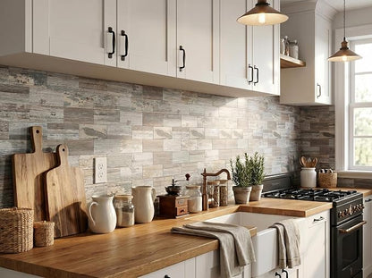 2026 New Upgrade Peel and Stick Backsplash Tile, Peel and Stick 11.34" X 11.57" Wall Tile for Kitchen, Bathroom, Fireplace, Laundry (Nature Light, 20 Packs)
