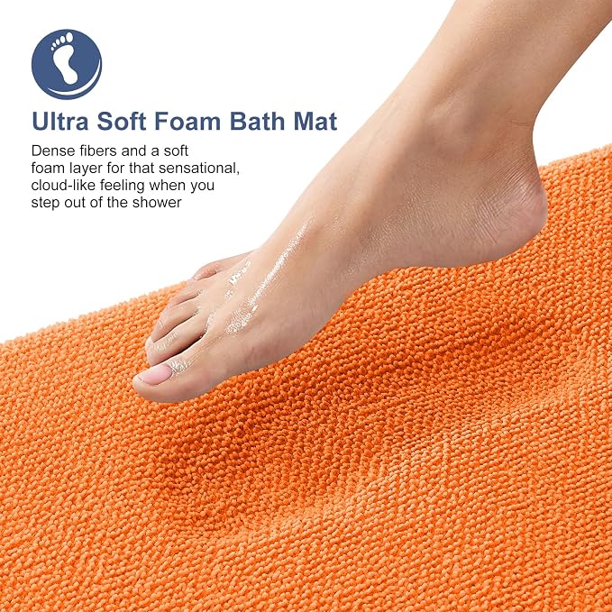 OLANLY Thick Memory Foam Bathroom Rugs 30x20, Absorbent Bath Mat, Orange | Soft Quick Dry Bath Rugs, Non-Slip, Machine Washable Carpet for Bathroom Floor, Tub and Shower, Home Decor Accessories