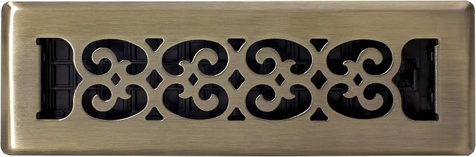 Decor Grates SPH210-A Scroll Design Floor Register, 2x10, Antique Brass Finish