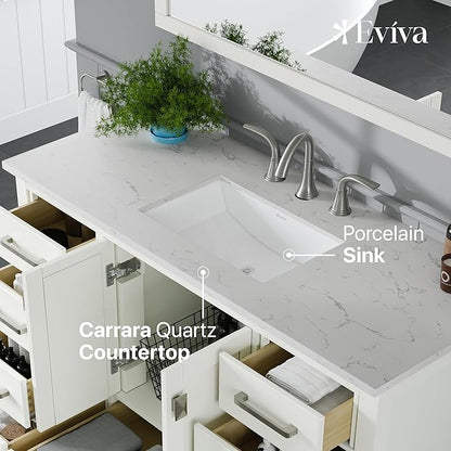 Eviva Aberdeen 48 in. White Single Sink Bath Vanity with Carrara Quartz Top and Undermount Porcelain Sink