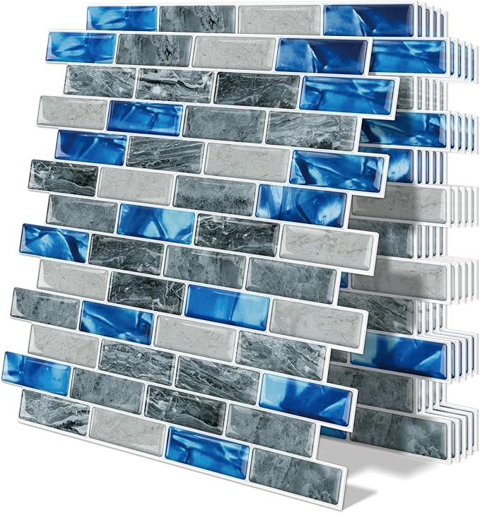 Peel and Stick Backsplash 3D Self Adhesive Marble Wall Tile 10 Sheet | Thick,Blue,Saphire,Sticky,Vinyl,12"x12",Marble,for Kitchen,Bathroom