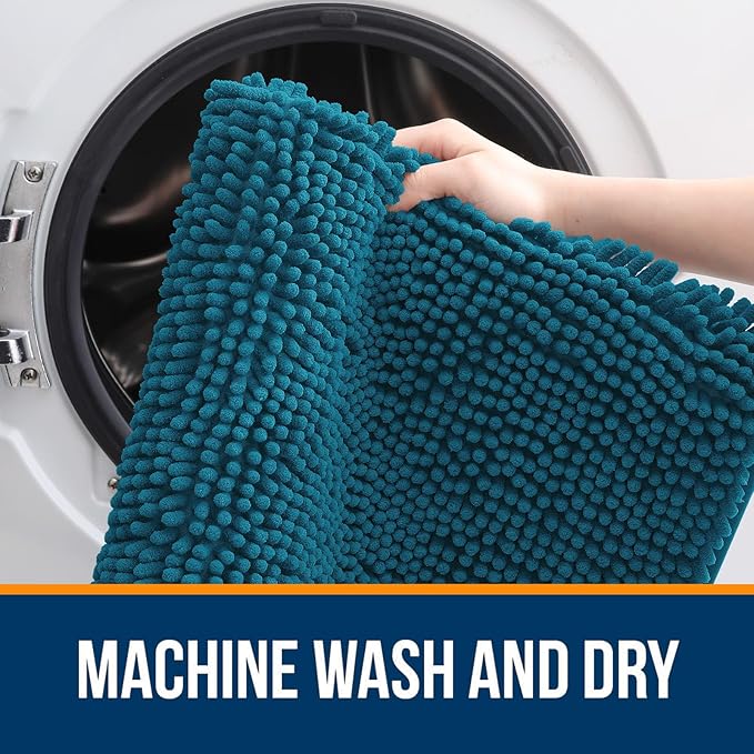 OLANLY Large Bathroom Rugs 40x32, Extra Soft Absorbent Chenille Bath Rugs | Peacock Blue, Quick-Drying Rubber Backing, Washable Bath Mat for Bathroom Floor, Tub and Shower, Home Decor Accessories