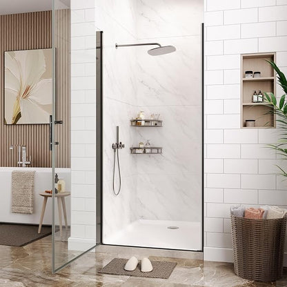 34" W x 72" H Frameless Pivot Shower Door - 1/4" Tempered Glass with Matte Black Frame, Single Swing Door for Modern Bathroom,Waterproof & Easy to Clean