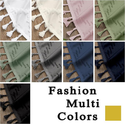 Small Boho Stall Shower Curtain, Light Green Fabric Cloth Stall Shower Curtain 36 x 72 Half Size with Tassel Tufted Chevron Striped Textured Modern Farmhouse for Bathroom, Machine Washable