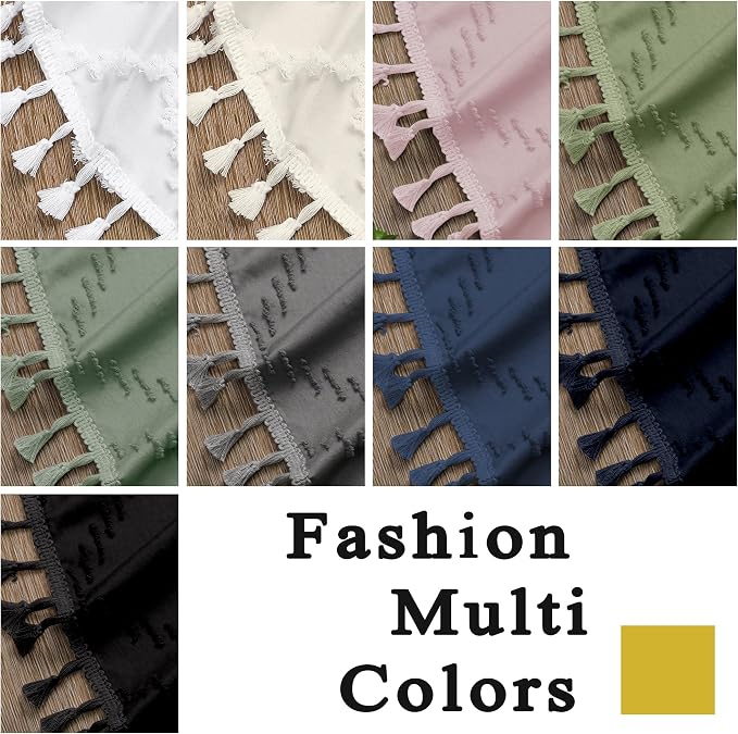 Boho Shower Curtain, Dusty Blue Fabric Cloth Shower Curtains Farmhouse Tufted Chevron Striped Textured with Tassel for Bathroom, Soft Hotel Style Modern Minimalist, Machine Washable, 72x72
