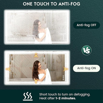 36" x 72" LED Bathroom Mirror with Lights, Memory Vanity Mirror | Anti-Fog, 3 Color Modes, Dimmable, Front Lit, Memory Function, Tempered Glass, Lighted Bathroom Mirror for Wall