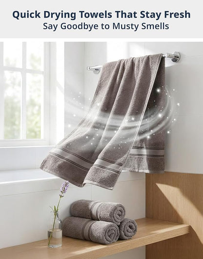 LANE LINEN Towel Set 4 Piece Soft Absorbent Quick Dry - Platinum | Oeko-Tex Bath Towels - Terry Weave Comfort, Long-Lasting Comfort, Hotel-Style Look, Gets Softer With Every Wash