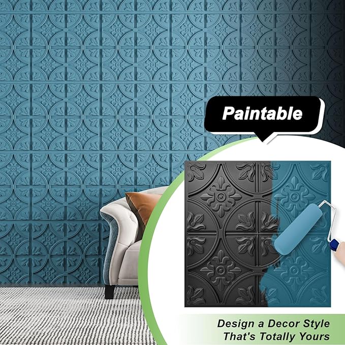 Art3d Drop Ceiling Tiles 2x2, Glue-up Ceiling Panel, Fancy Classic Style in Black