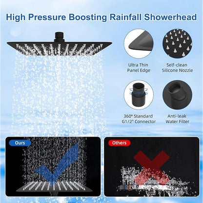 Metal 10" Filtered Rainfall Showerhead Combo, Easy Reach, Matte Black | 4-Way Diverter with Pause Mode, High Pressure Shower Head with 10-Spray Handheld, 71" Hose/12" Extension Arm/Holder