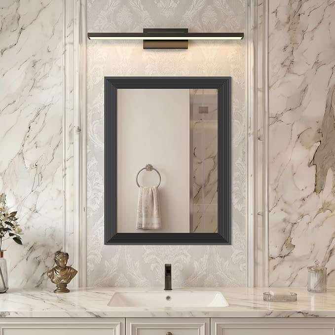 DESBING 18x24 inch Black Bathroom Mirror,Bevelled Edge Black Mirror with Ribbed Texture-Modern Rectangle Bathroom Wall Mirror for Vanity, Tempered Glass,Hangs Horizontally or Vertically