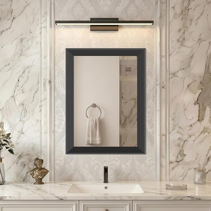 DESBING 18x24 inch Black Bathroom Mirror,Bevelled Edge Black Mirror with Ribbed Texture-Modern Rectangle Bathroom Wall Mirror for Vanity, Tempered Glass,Hangs Horizontally or Vertically