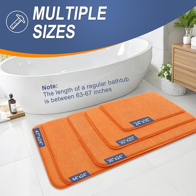 OLANLY Thick Memory Foam Bathroom Rugs 30x20, Absorbent Bath Mat, Orange | Soft Quick Dry Bath Rugs, Non-Slip, Machine Washable Carpet for Bathroom Floor, Tub and Shower, Home Decor Accessories