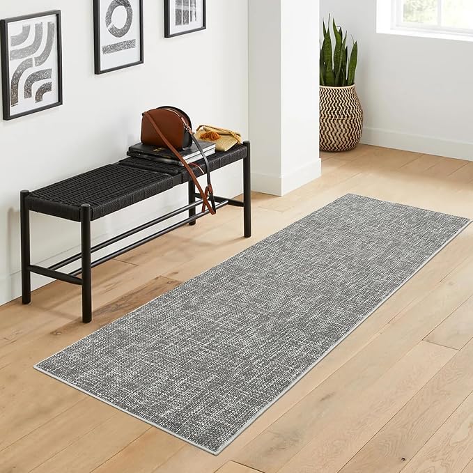 Garvee Indoor Rugs for Entryway 2x6 Solid Color Kitchen Runner Rug, Grey | Washable Modern Textured Non Slip Stain Resistant Non Shedding Low Pile Neutral Soft Rug for Bedroom Hallway Bathroom