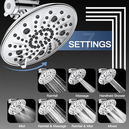 FEELSO Shower Head with Handheld Spray, 8" High Pressure Rain Showerhead | 7+8 Modes Dual Shower Head Combo, Anti-Clog Nozzles, 71" Hose Extra Long, Adjustable Holder, Shower Separately or Together