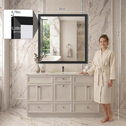 DESBING 36"x36" Black Bathroom Mirrors for Over Sink | 3MM Tempered Glass, Metal Frame, Rectangle Vanity Wall Mirror for Bathroom, Living Room, Bedroom, Horizontally or Vertically