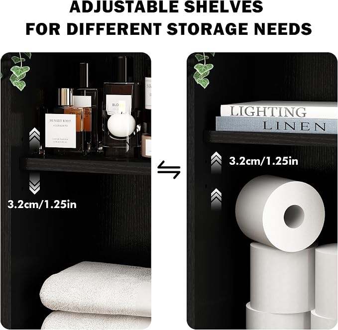 RUSTOWN Boho Rattan Bathroom Wall Cabinet with Sliding Door, Black | Farmhouse Bathroom Cabinet, Adjustable Shelves, Over The Toilet Storage Cabinet, 3-Tier Wall Mounted Cabinets