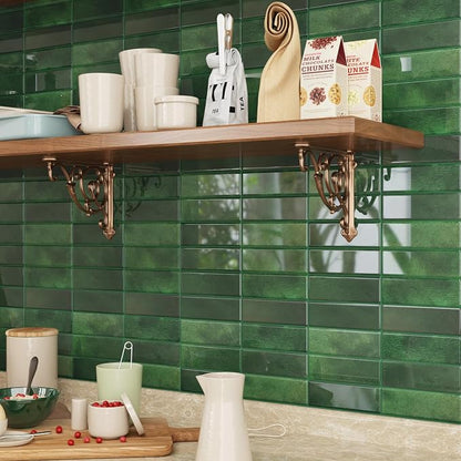CRE8TIVE 4 Sheets Green Straight Linear Peel and Stick Backsplash Stick on Tiles for Kitchen Bathroom Green Wall Tile Stickers Waterproof 12"x12" Renter Friendly Self Adhesive Kitchen Backsplash Tiles