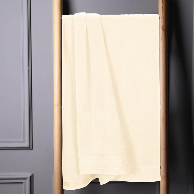 GLAMBURG 100% Cotton Oversized 2 Pack Bath Sheets 35x70, Ultra Soft Highly Absorbant Compact Quickdry & Lightweight Large Bath Sheet Set, Ideal for Gym Travel Camp Pool - Ivory