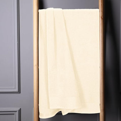 GLAMBURG 100% Cotton Oversized 2 Pack Bath Sheets 35x70, Ultra Soft Highly Absorbant Compact Quickdry & Lightweight Large Bath Sheet Set, Ideal for Gym Travel Camp Pool - Ivory
