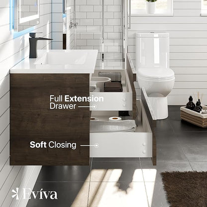 Joy 36 in. Rosewood Wall MountSingle Sink Bath Vanity with Porcelain Top and Integrated Sink