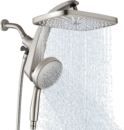 12" High Pressue Rain Shower Head with Handheld, 9 Sprays Hand Showerhead | Shower Heads with Handheld Spray Combo, Dual Head, Built-in Magnetic Docking, Power Jets, 59" Shower Hose, Nickel 1.8GPM