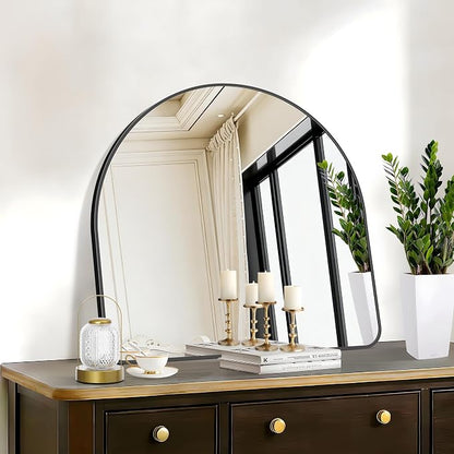 FORBATH Arched Bathroom Mirror 30x30 Inch, Bathroom Mirror Wall Mounted Modern Black Aluminum Frame Decor Dresser Mirror for Bedroom Living Room Entryway, Hanging or Leaning Against Wall
