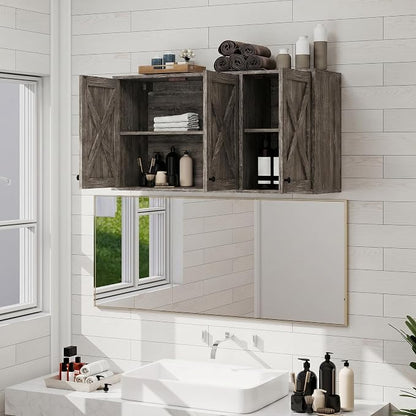 YOURLITE Laundry Cabinet, Medicine Cabinet, Bathroom Kitchen Storage Wall Mounted Farmhouse Organizer with Shelves Over Toilet, 36" Wide, Grey