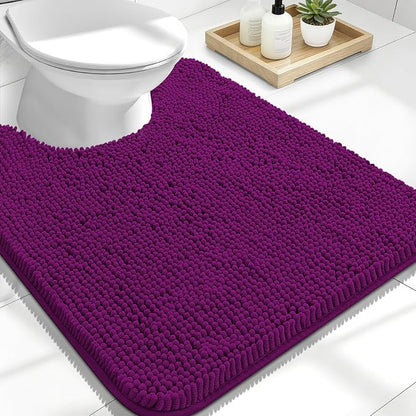 OLANLY Toilet Rugs U-Shaped 24x20, Soft Absorbent Chenille Contour Rugs | Purple, Quick-Drying Rubber Backing, Machine Washable Non-Slip Shaggy Bathroom Mat for Toilet, Home Decor Accessories