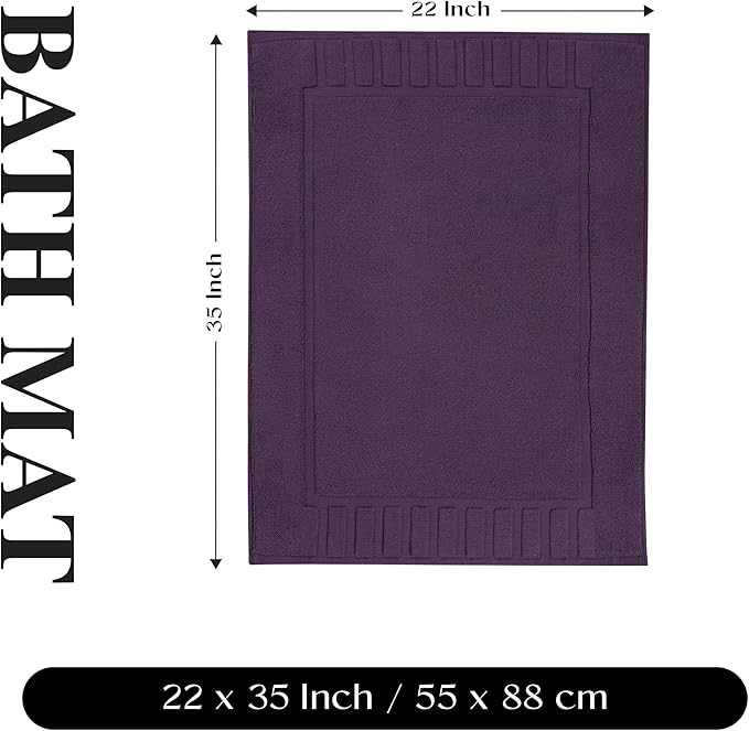 Superior 100% Cotton Bathmat Set, Bath Mat, Bathroom Decor, Shower, Bathtub Essentials, Home Accessories, Washable Rug, Absorbent, Quick Dry, Leo Collection, Set of 2, 22" x 35", Eggplant