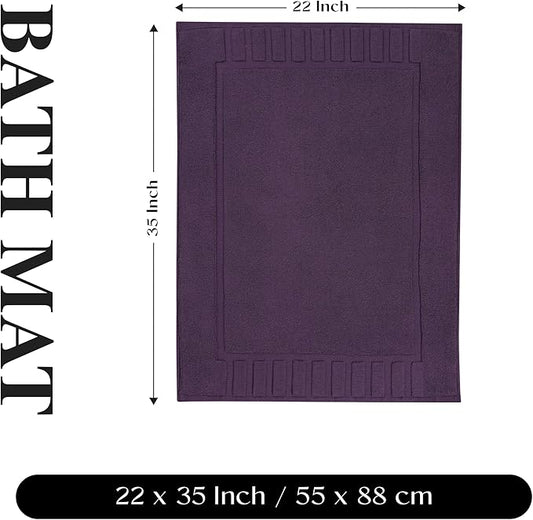 Superior 100% Cotton Bathmat Set, Bath Mat, Bathroom Decor, Shower, Bathtub Essentials, Home Accessories, Washable Rug, Absorbent, Quick Dry, Leo Collection, Set of 2, 22" x 35", Eggplant