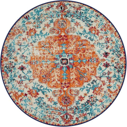 Lahome Washable Round Rugs 5'3"ft, Bohemian Orange Circle Rugs for Living Room, Entryway Round Area Rug, Floral Medallion Soft Non Slip Nursery Carpet for Bedroom Dining Coffee Table