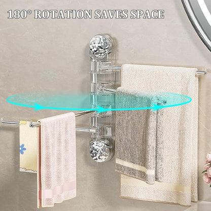 Swivel Towel Bar - Strong Suction Cup Stainless Steel 4 Arm, Folding Bathroom & Kitchen Towel Rack, Wall Mounted, Nail Free Installation