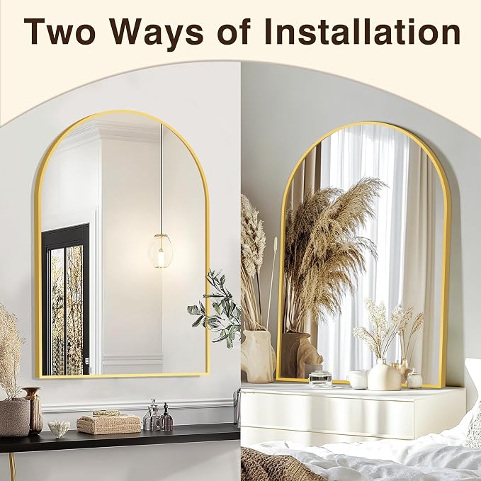 FICTOR 26" x 38" Arched Bathroom Vanity Mirror for Over Sink, Gold | Anti-Rust Metal Framed, HD Tempered Shatter-Proof Glass, Modern Wall Mirror for Entryway, Living Room, Bedroom