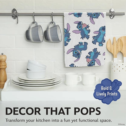 Disney Stitch Cotton Kitchen Towels, 2-Pack 16"x26", Absorbent | Durable, colorfast dish towels resist fraying, machine washable, dries dishes, hangs on oven handles, great for gifting