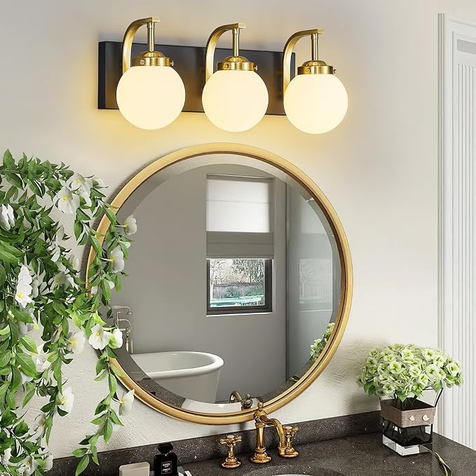 Modern Sand Black-Gold Bathroom Vanity Light Fixtures Over Mirror 3 Light Wall Sconce Vanity Light for Bathroom Lighting