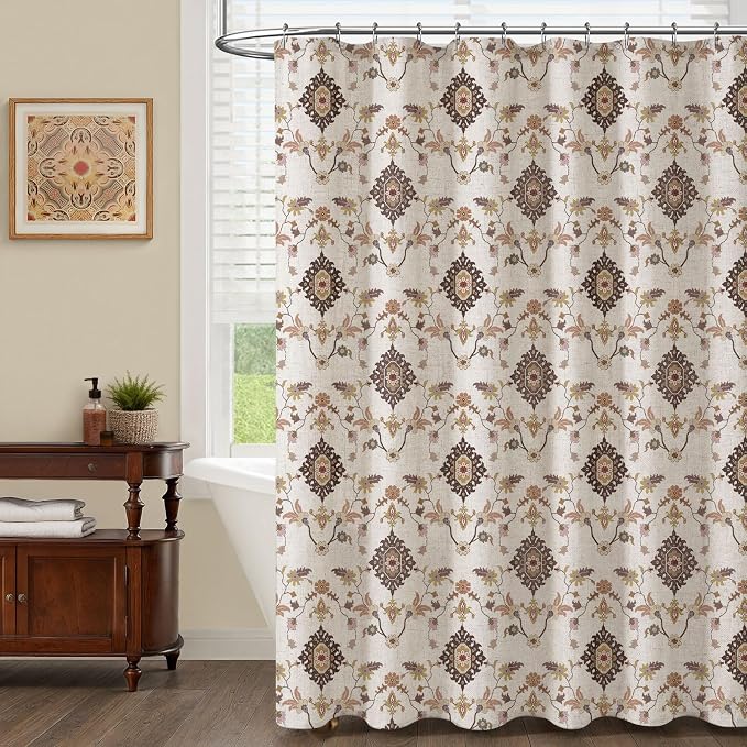 Boho Floral Shower Curtain, Vintage Cottage Core Shower Curtains for Bathroom, 72Wx72H Inch