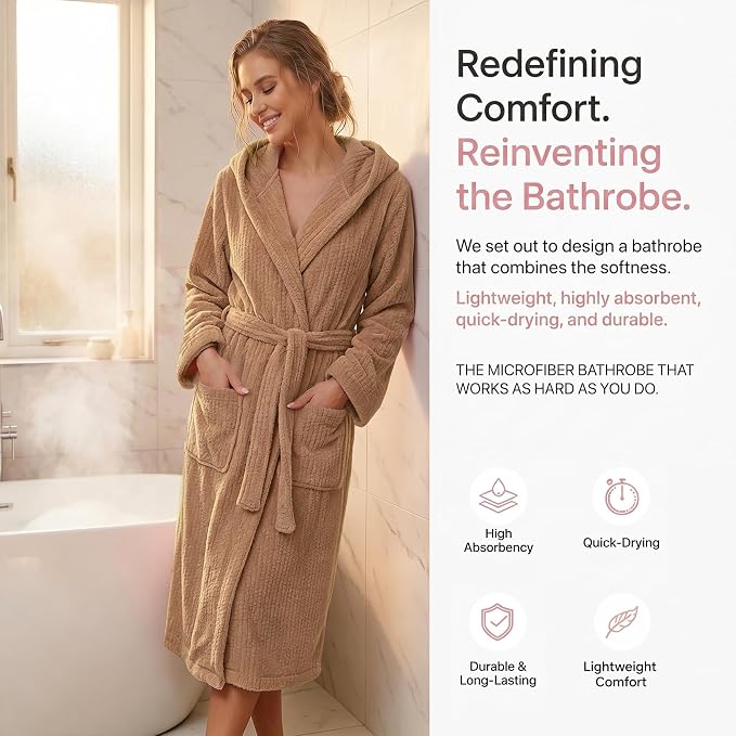 PJGGZ Hooded Bathrobes for Women, Soft Long Towel Robes for Women - Quick Dry yet Warm