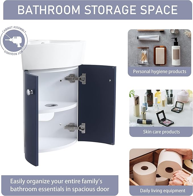 13" Bathroom Vanity with Sink, 13 Inch Floating Bathroom Vanity for Small Space, Modern Bathroom Vanity, Blue Wall Mounted Cabinet Set NB-053