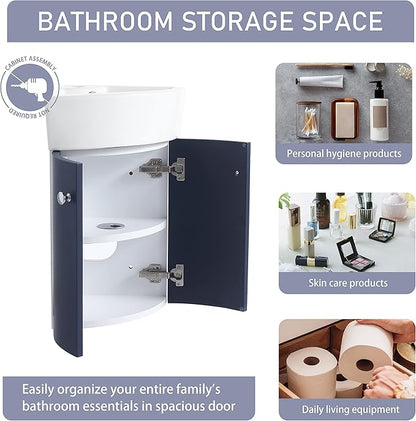 13" Bathroom Vanity with Sink, 13 Inch Floating Bathroom Vanity for Small Space, Modern Bathroom Vanity, Blue Wall Mounted Cabinet Set NB-053