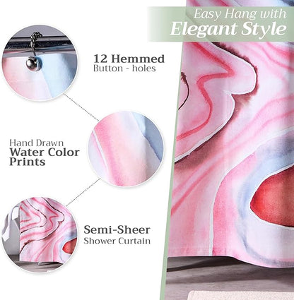 Maison d' Hermine Shower Curtain 100% Cotton One Panel 70"x72" Washable Fabric Shower Curtains for Bathroom, Easy Hanging with 12 Button Holes - Spa Easter Gifts (Pale Garden - Sweet Marbles)