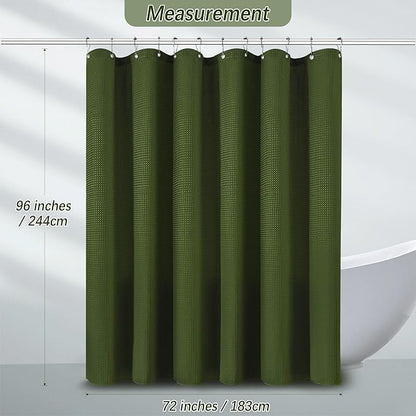 Extra Long Green Bathroom Decor Waffle Shower Curtain 96 Inches 256GSM Heavy Duty Shower Curtain Set, Hotel Quality Water Repellent Modern Shower Curtains with 12 Hooks,72Wx96H