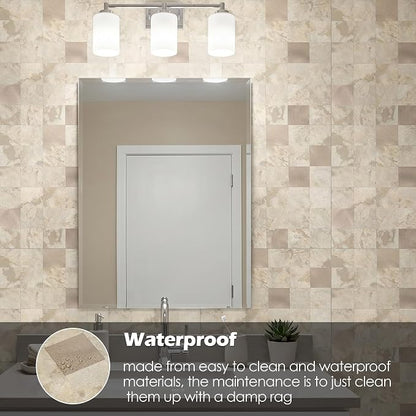 Yipscazo 20-Sheets Peel and Stick Backsplash Mosaic Tile Stainless Steel Kitchen Backsplash Stone Beige Stick on Tiles for Kitchen, Bathroom, Laundry Room, Camper, Fireplace