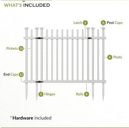 Zippity Burbank Picket Gate, White Vinyl DIY No Dig Kit | 3.5ftH x 5ftW, 1 Gate, Hardware Included, ZP19071