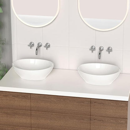 KES Bathroom Vessel Sink, 16" x 13" Oval Vessel Sink for Bathroom Vanity Countertop, Glossy White Ceramic Bowl Sink Egg Shape Above Counter, Modern Look, Crafted to Endure, BVS124