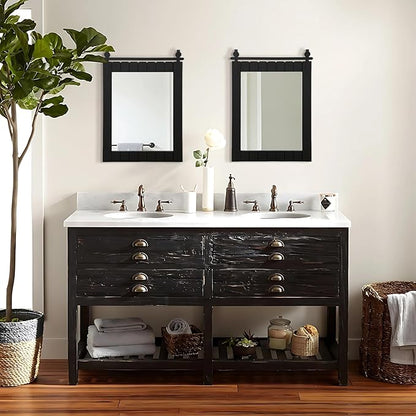 Besdomus Bathroom Black Farmhouse Mirror: 22"x30" Barn Door Solid Cedar Wood Frame Vanity Mirror - Wall Mounted Mirror Entryway/Bathroom/Living Room - Rustic Wall Decor for Housewife