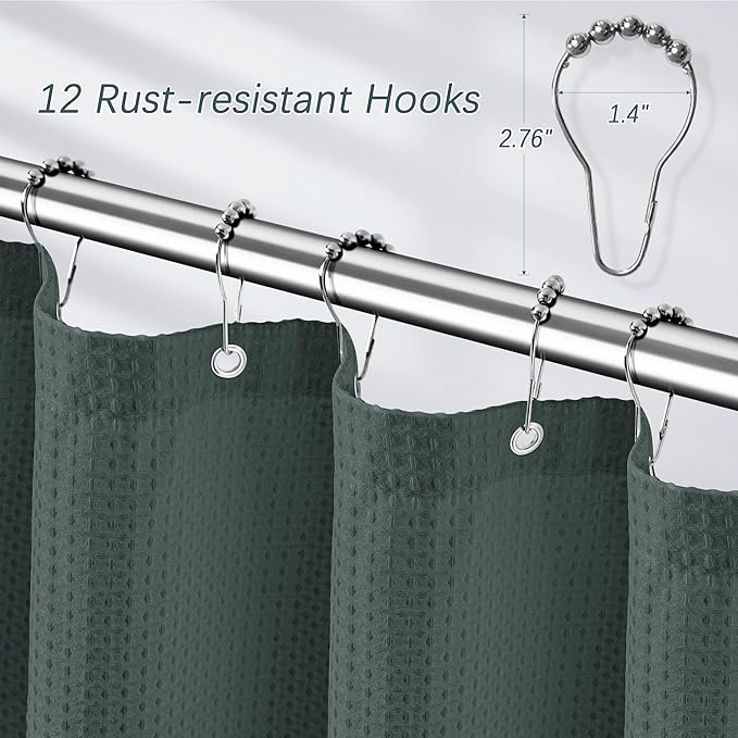 Extra Long Shower Curtain, 96 Inch Long Waffle Weave Heavy Duty Thick Cloth Bathroom Shower Curtain, Neutral Weighted Hotel Bath Curtain Set with 12 Hooks, 72x96 Stormy Weather